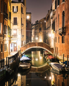 Canal at night, Venice, historic center, island, Veneto, Italy, northern Italy, Europe Canal at night, Venice, historic center, island, Veneto, Italy, northern Italy, Europe